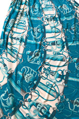 Rare 1972 Hermes 'Cliquetis' by Julia Abadi Printed Turquoise Silk Jersey Dress