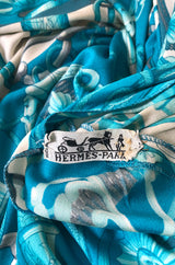 Rare 1972 Hermes 'Cliquetis' by Julia Abadi Printed Turquoise Silk Jersey Dress