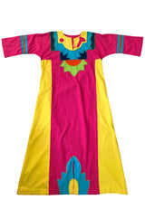 1960s Josefa Vibrant Pink and Primary Color Cotton Caftan Dress