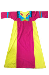 1960s Josefa Vibrant Pink and Primary Color Cotton Caftan Dress