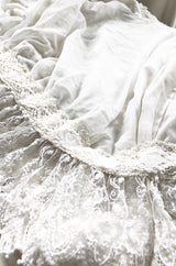 c1900s 3D White Embroidered Lace on Fine Silk Net Top w Elaborate Sleeves