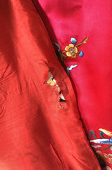 Gorgeous 1940s Light Red Silk Embroidered Asian Evening Coat