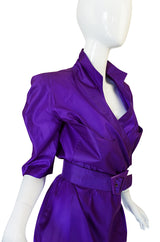 1980s Purple Parachute Silk Thierry Mugler Wrap Dress