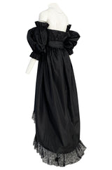 Important Fall 1959 Christian Dior by YSL Couture Black Silk Tafetta & Chantilly Lace Dress w Pouf Sleeves