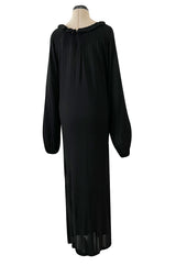 Gorgeous 1970s Givenchy Black Silk Crepe Jersey Dress w Gathered Neckline & Pouf Sleeves
