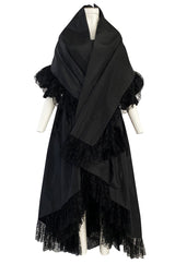 Important Fall 1959 Christian Dior by YSL Couture Black Silk Tafetta & Chantilly Lace Dress w Pouf Sleeves