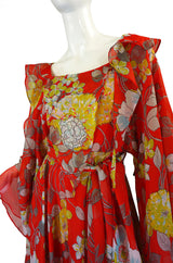 1960s Red Floral Print Jean Varon Caftan