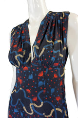 1970s Silk Ossie Clark Plunge Silk Dress