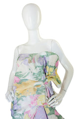 1980s Strapless Ruffled Pastel Silk Mignon Gown
