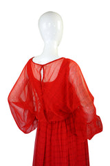 1970s Red Chiffon Victor Costa Maxi