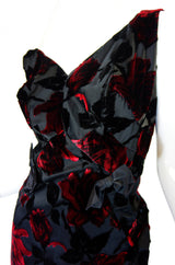 1960s Velvet Rose Silk Wiggle Dress