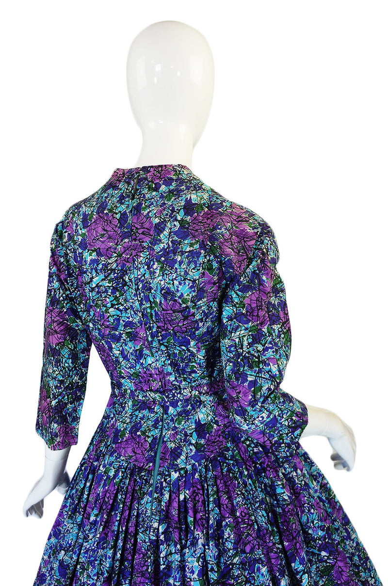 1950s Full Skirted Cotton Print Dress