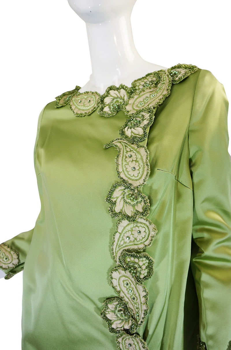 1950s Beaded Edge Green Coat Dress