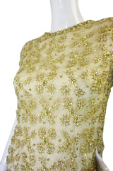 1960s Rhinestone & Bead Silk Net Dress