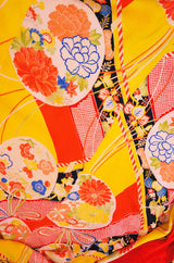 1930s Vibrant Coral Printed Silk Kimono