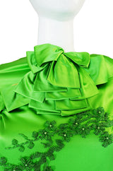 1960s Vibrant Emerald Beaded Silk Gown