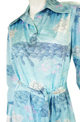 1970s Blue Print Lanvin Shirt Dress