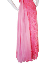 1960s Stavropoulos Couture Lace & Silk Pink Strapless Dress