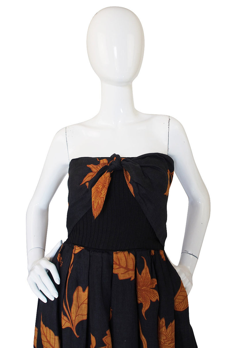 1970s Valentino Strapless Linen Dress