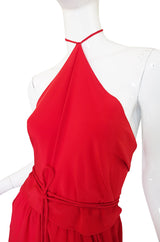 1970s Bill Blass Red Silk Halter Top & Skirt