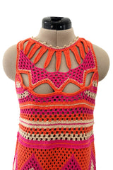 Prettiest Resort 2012 Christian Dior Hand Crocheted Pink & Orange Geometric Halter Dress