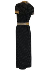 1971-73 Donald Brooks Brass and Silver Stud & Bead Black Crepe Dress