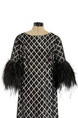 Gorgeous Fall 2019 Huishan Zhang Runway Black & Silver Sequin Dress w Feather Sleeves