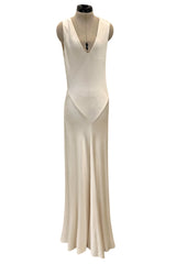 Beautiful 1930s Ivory Hammered Silk Satin Bias Cut Dress w Original Jacket & Belt