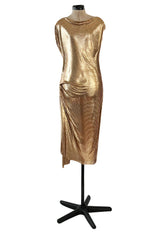 Fabulous Recent Paco Rabanne Oroton Gold Metal Mesh Dress w Snap Draping