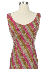 Spectacular 1950s Unlabeled Pink & Gold Glass Bead & Pearl Dress