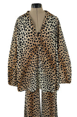 Fabulous 1970s Neiman Marcus Nylon Jersey Leopard Print Tuni & Flared Pant Set