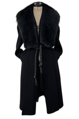 Incredible Fall 2006 Alexander McQueen Black Cashmere Coat w Detachable Fur Collar