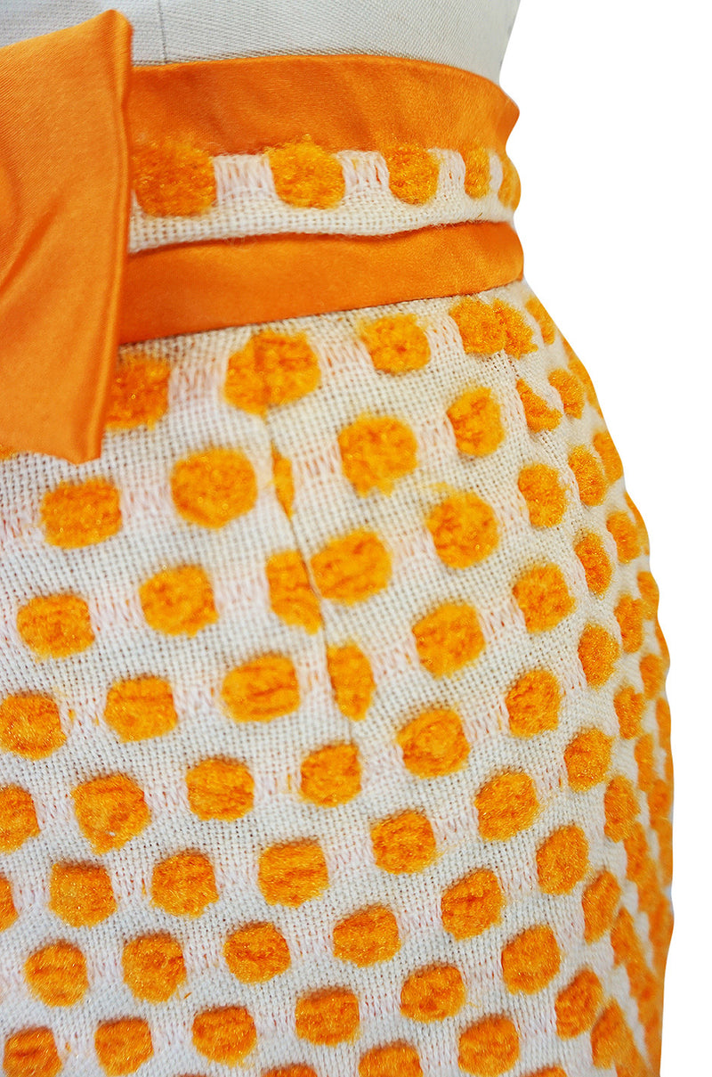 1960s Unusual 3D Dotted Orange Yarn Maxi Skirt