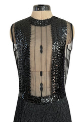 Amazing 1960s Jean Varon Sheer Sequin Bodice Jumpsuit w Wide Textured Pants