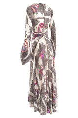 Spring 2005 Etro Runway Black & White Printed Flowing Silk Chiffon Dress w Huge Sleeves