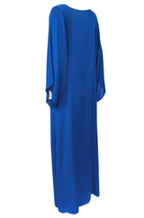 1971 Halston Couture Royal Blue Liquid Silk Bias Cut Caftan Maxi Dress