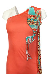 Early 1970s Bob Mackie Ray Aghayan One Shoulder Beaded Jersey Dress