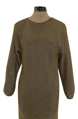 1980s Bill Blass Easy Fitting Gold Lurex Knit American Sportswear Chic Feeling Dress
