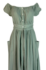 S/S 2016 Mara Hoffman Pale Green Cotton Gauze Off Shoulder Dress