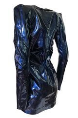 Fall 2017 Yves Saint Laurent Blue Patent Leather Ruffled Runway Dress