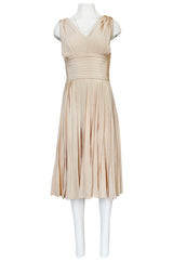 1960s Unlabeled Norman Norell Creamy Ivory Silk Knife Pleat Dress