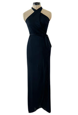 Versatile 1970s Loris Azzaro Multi Tie - One Shoulder or Halter - Black Jersey Dress