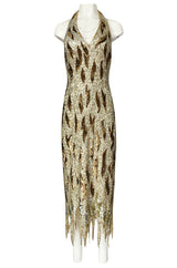 1970s Jean Louis Scherrer Gold & Copper Densely Sequinned Flame Dress
