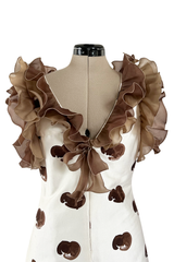 Fabulous Spring 1974 Andre Courreges Sculpted Abstract Heart Print Dress w Ruffle Detailing