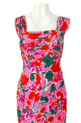 1980s Unlabelled Jacqueline de Ribes Pink Floral Print Silk Dress