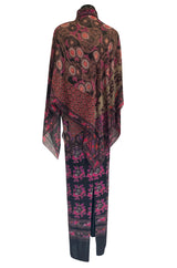 Beautiful 1970s Leonard Strapless Printed Silk Jersey Dress w Matching Silk Chiffon Cape