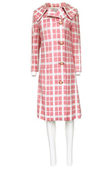 1960s Pierre Cardin Pink & White Check Woven Wool Fabric Spring Coat
