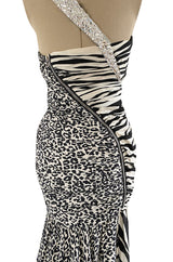 Fall 2008 Balmain by Christophe Decarnin Runway Zebra & Leopard Print Dress w Crystal Bolt