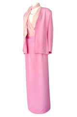 1980s Bill Blass Baby Pink Evening Jacket, Skirt & Silk Top Dress Suit