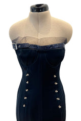 Sexy Spring 2001 Christian Dior by John Galliano Strapless Blue Dress w Leg Garter Strap